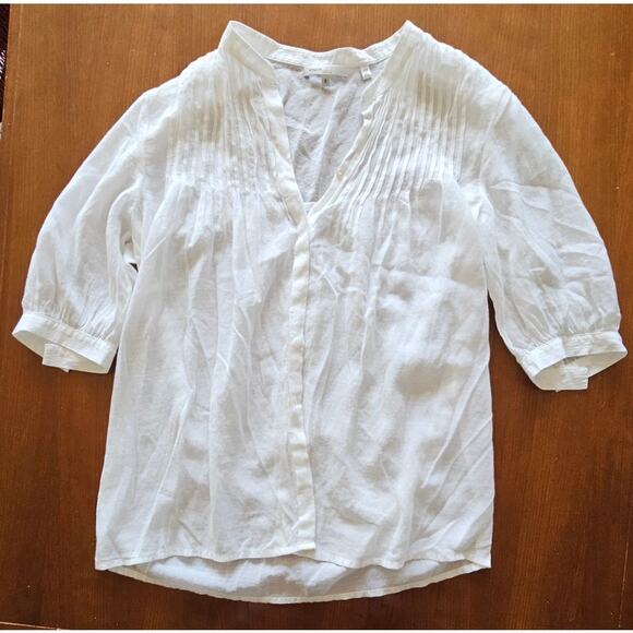 Vince Gauze Sheer White Front Pleated Feminine Sexy Blouse, 3/4 Sleeve Sz S - Picture 12 of 12
